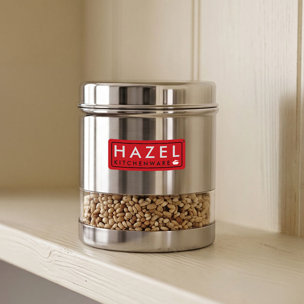 Stainless Steel Transparent Wide Mouth See Through Container, Silver, 1100 ml