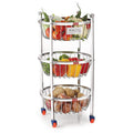 Stainless Steel Kitchen Storage Trolley Rack Round Stand with Wheel, 3 Layer, 14.2 x 24.4 In