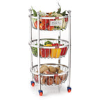 Stainless Steel Kitchen Storage Trolley Rack Round Stand with Wheel, 3 Layer, 14.2 x 24.4 In