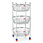 Stainless Steel Kitchen Storage Trolley Rack Round Stand with Wheel, 3 Layer, 14.2 x 24.4 In