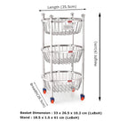 Stainless Steel Kitchen Storage Trolley Rack Round Stand with Wheel, 3 Layer, 14.2 x 24.4 In