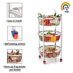 Stainless Steel Kitchen Storage Trolley Rack Round Stand with Wheel, 3 Layer, 14.2 x 24.4 In