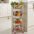 Stainless Steel 4-Layer Fruit & Vegetable Basket Trolley with Wheels, 14 x 30.6 Inches