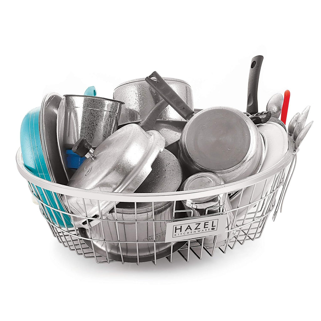 Stainless Steel Dish Drainer Bowl Bartan Basket Utensil Drying Rack Round Large Stand for Kitchen