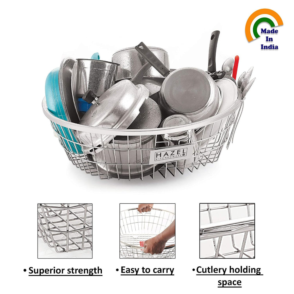 Stainless Steel Dish Drainer Bowl Bartan Basket Utensil Drying Rack Round Large Stand for Kitchen