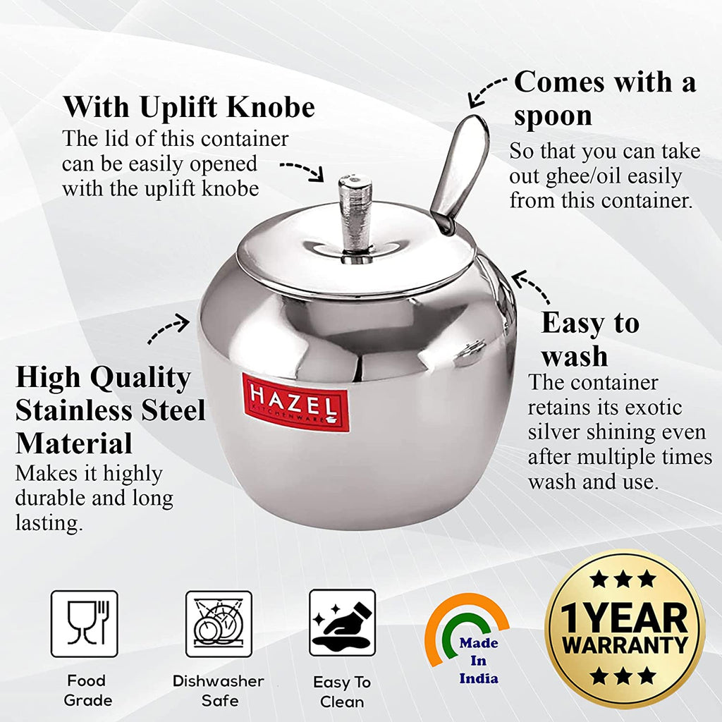 Stainless Steel Apple Shape Kitchen Storage Ghee Dani Oil Pot Container, 260 ML