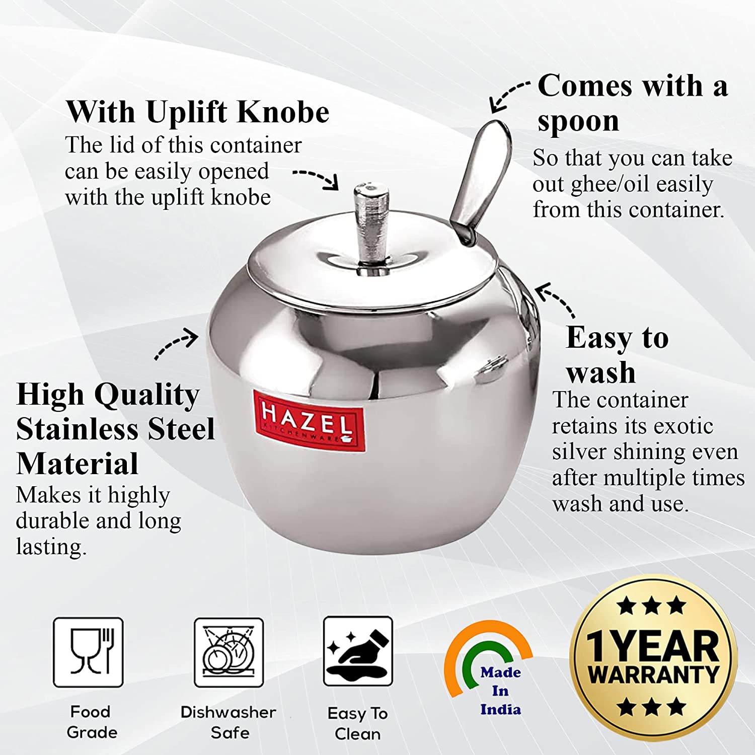 Stainless Steel Apple Shape Kitchen Storage Ghee Dani Oil Pot Container, 260 ML