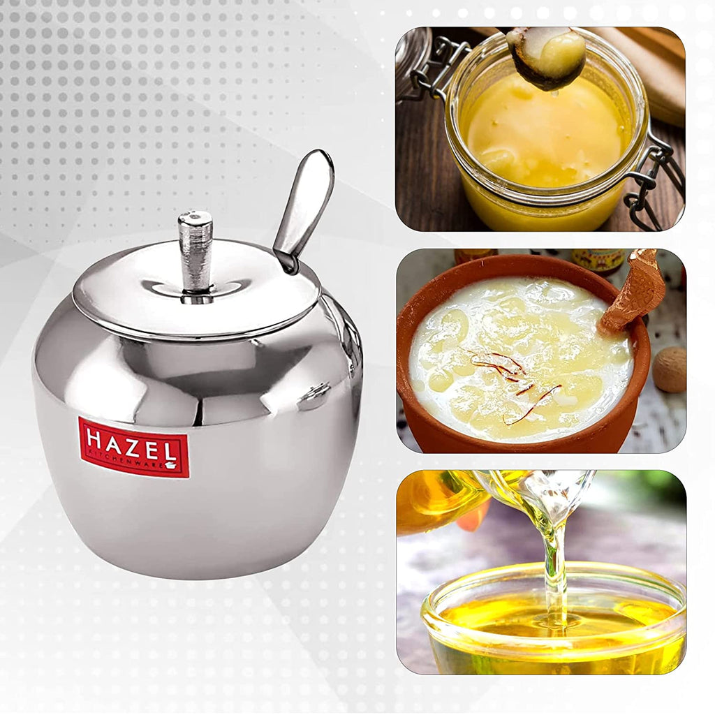 Stainless Steel Apple Shape Kitchen Storage Ghee Dani Oil Pot Container, 260 ML