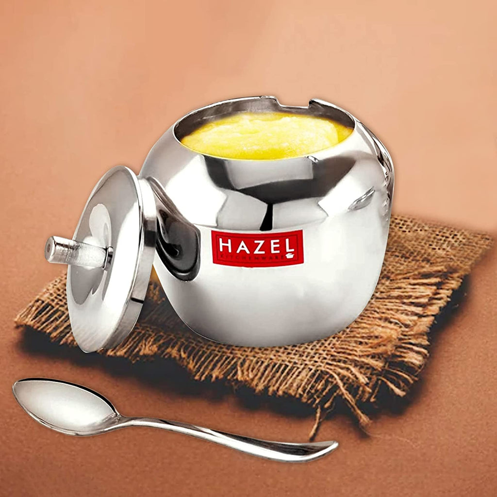 Stainless Steel Apple Shape Kitchen Storage Ghee Dani Oil Pot Container, 260 ML