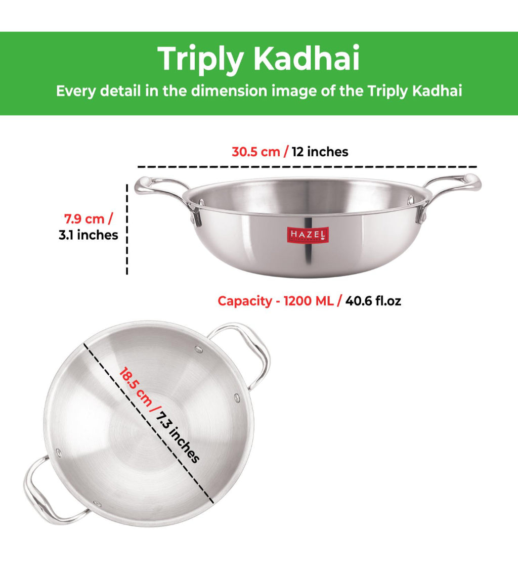 Triply Stainless Steel Kadai with Induction Bottom, 1.2 L, 18.5 cm