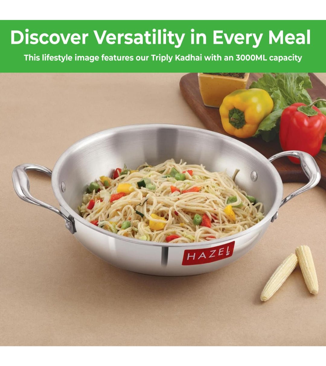 Triply Stainless Steel Kadai with Induction Bottom, 1.5 L, 20.5 cm