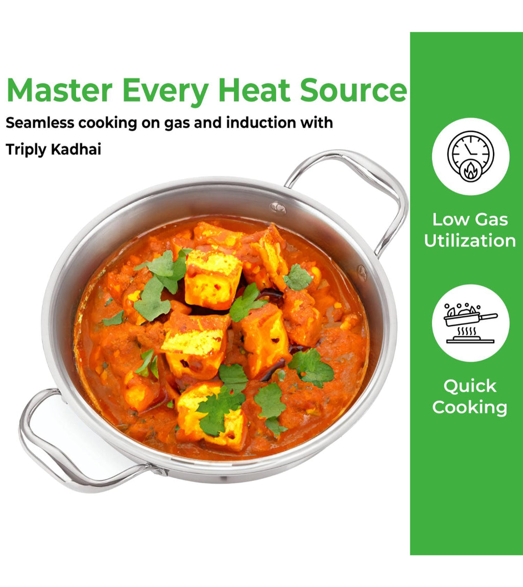 Triply Stainless Steel Kadai with Induction Bottom, 1.5 L, 20.5 cm