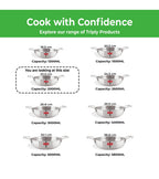 Chart of the Triply kadai product range showing eight sizes from 18.5 cm to 38