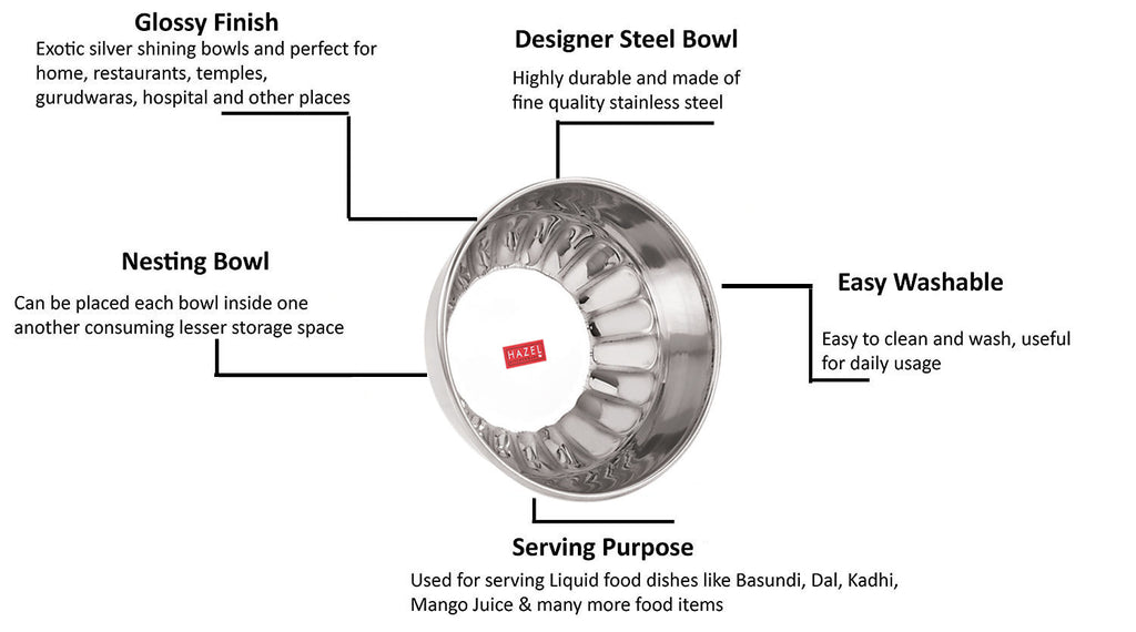 Stainless Steel Serving Bowl Wati Dessert Vati Katori, Set of 1, 300 ML, Silver