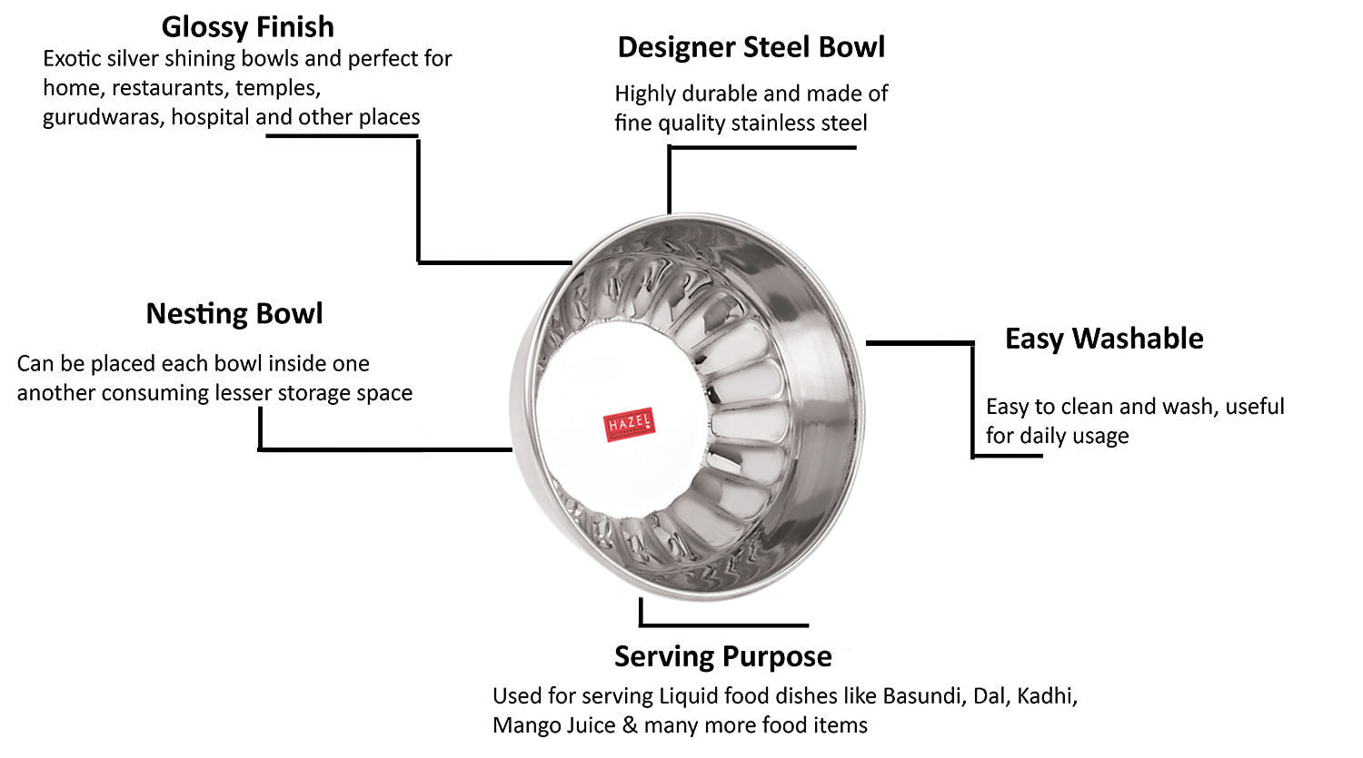 Stainless Steel Serving Bowl Wati Dessert Vati Katori, Set of 1, 300 ML, Silver