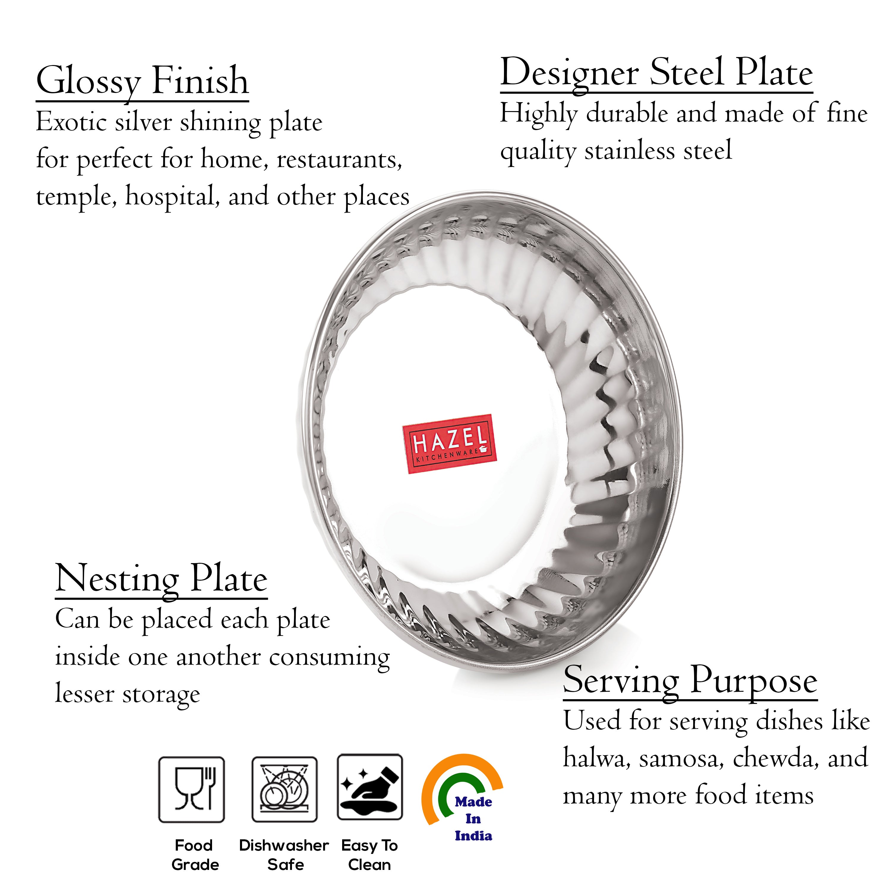 Stainless Steel Serving Sweet Dish Dessert Plate, 310 ML