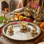 Stainless Steel Pooja Aarti Thali Set With Diva, 22cm