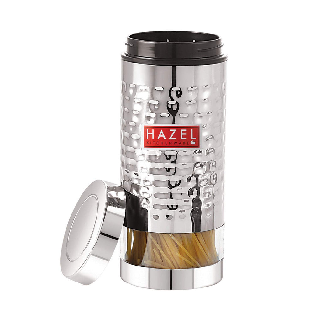 Stainless Steel Hammered Finish Transparent Glossy See Through Container, 1000 ml, Silver