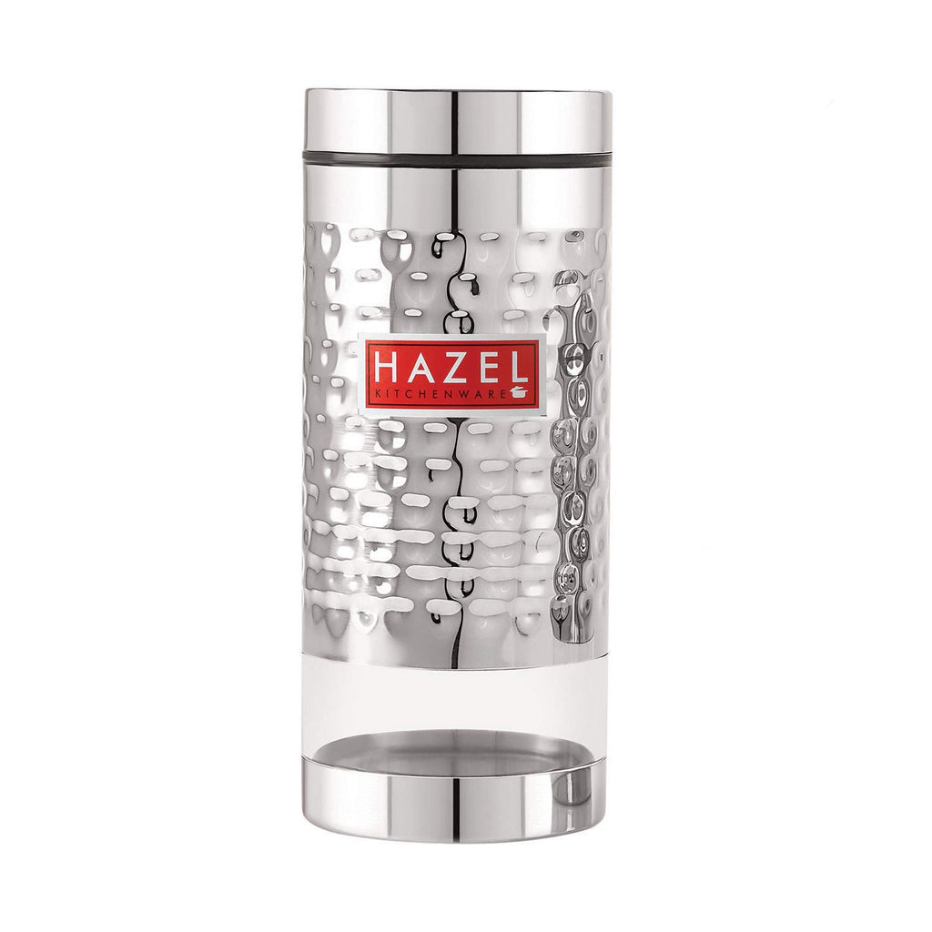 Stainless Steel Hammered Finish Transparent Glossy See Through Container, 1000 ml, Silver
