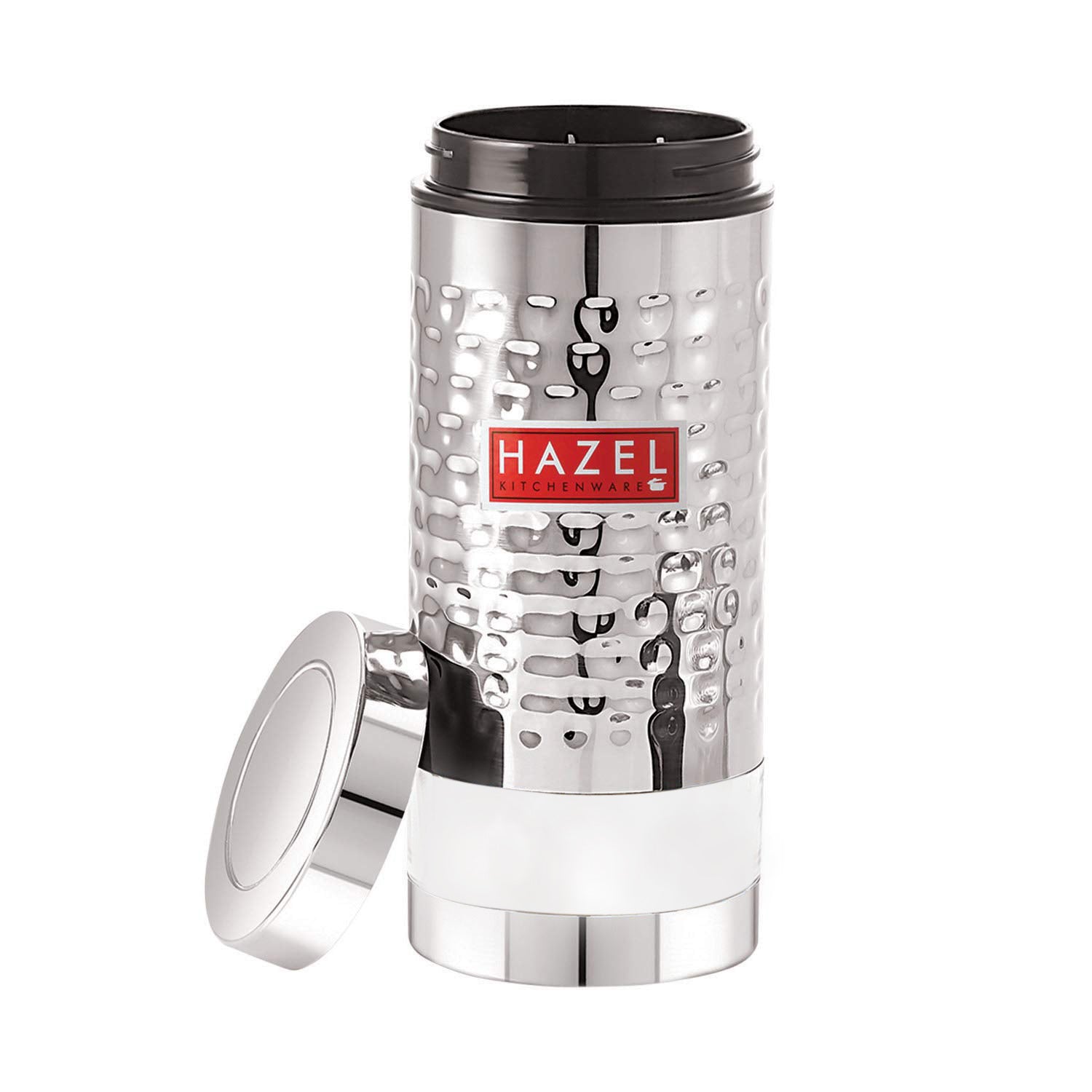Stainless Steel Hammered Finish Transparent Glossy See Through Container, 1000 ml, Silver