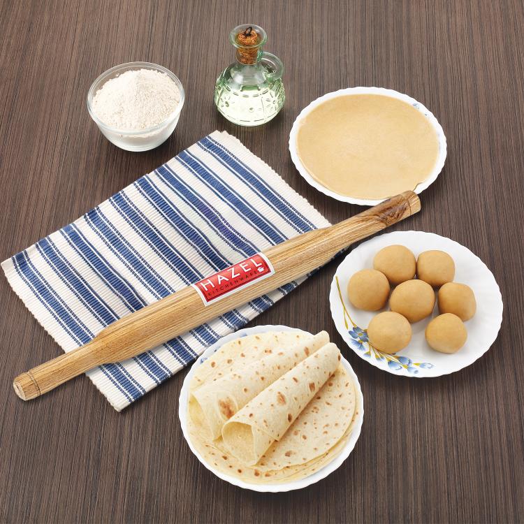 Wooden Belan Rolling Pin, Roti & Chapati Dough Roller, 35 cm