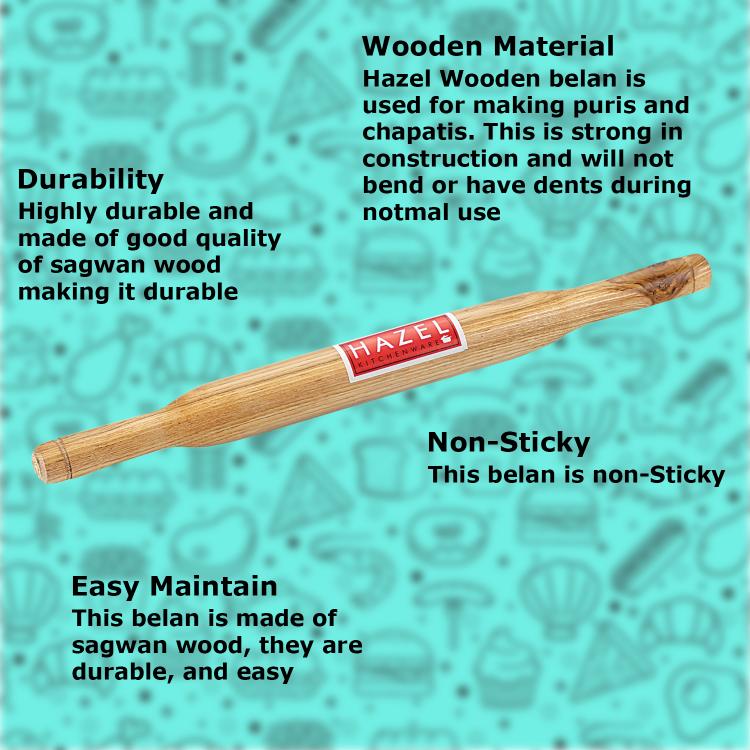 Wooden Belan Rolling Pin, Roti & Chapati Dough Roller, 35 cm