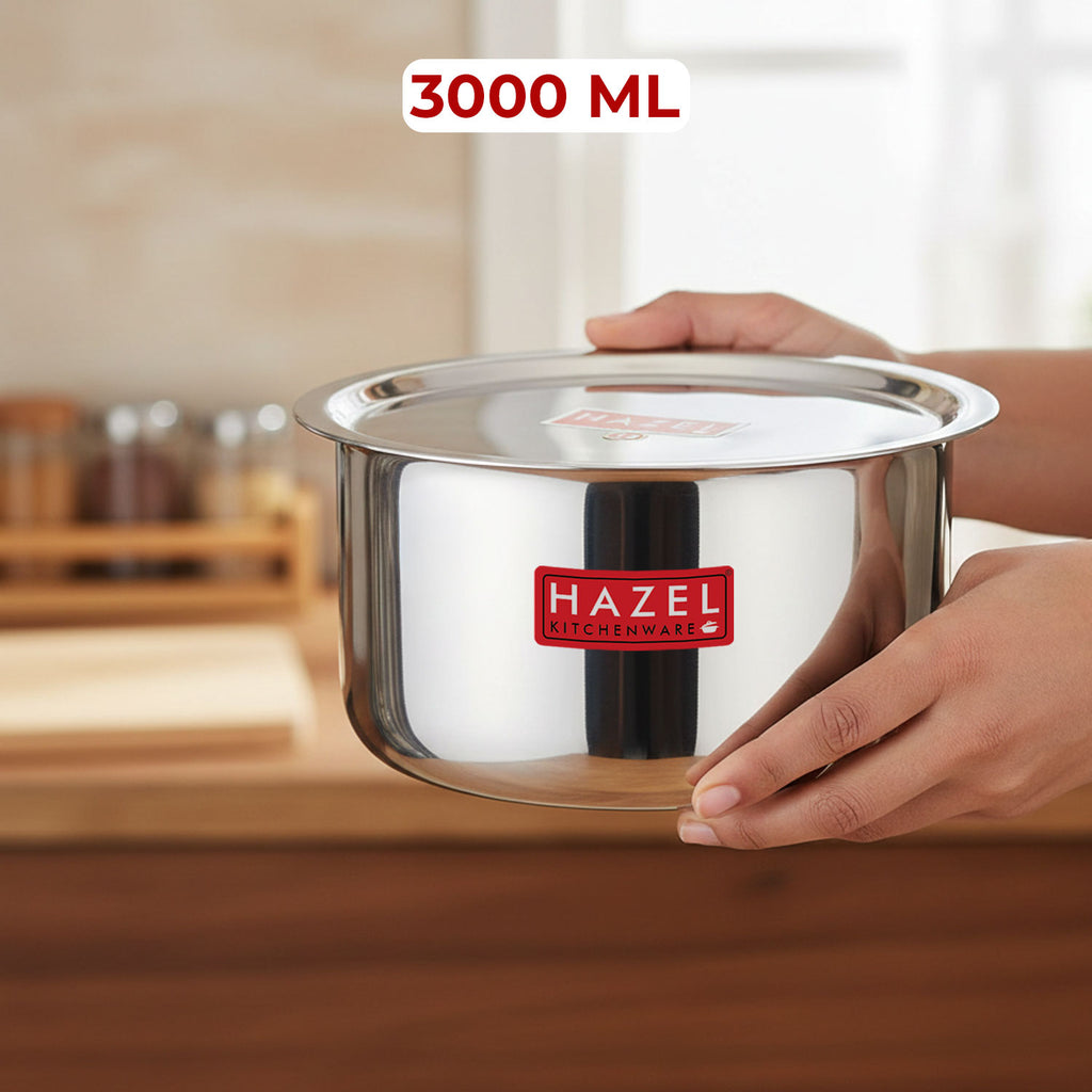 Stainless Steel Tope/Patila with Lid, Round Bottom – 3 L