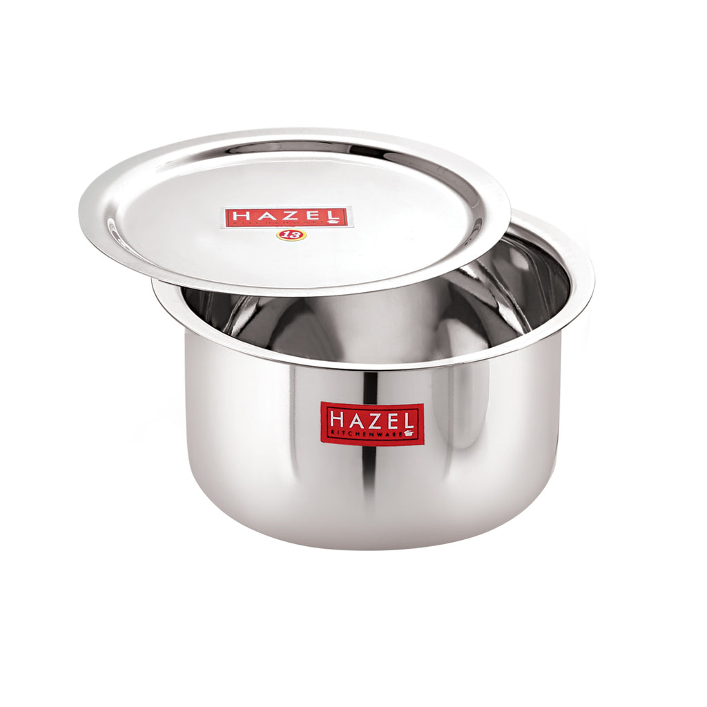 Stainless Steel Tope Patila With Lid Flat Bottom Boiling Vessels Bhagona Dekchi, 21 cm, 2300 ml