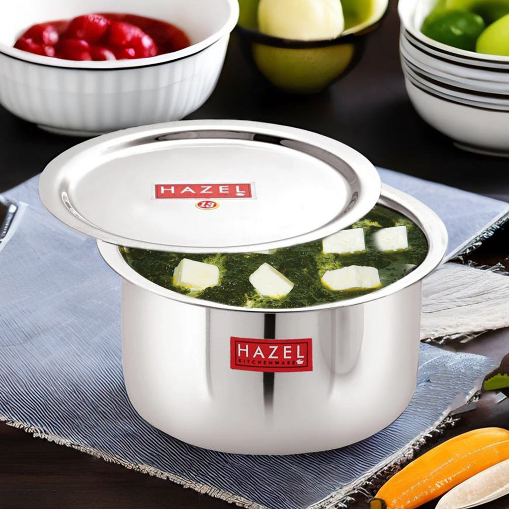 Stainless Steel Tope Patila With Lid Flat Bottom Boiling Vessels Bhagona Dekchi, 21 cm, 2300 ml