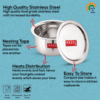 Stainless Steel Tope Patila With Lid Flat Bottom Boiling Vessels Bhagona Dekchi, 21 cm, 2300 ml