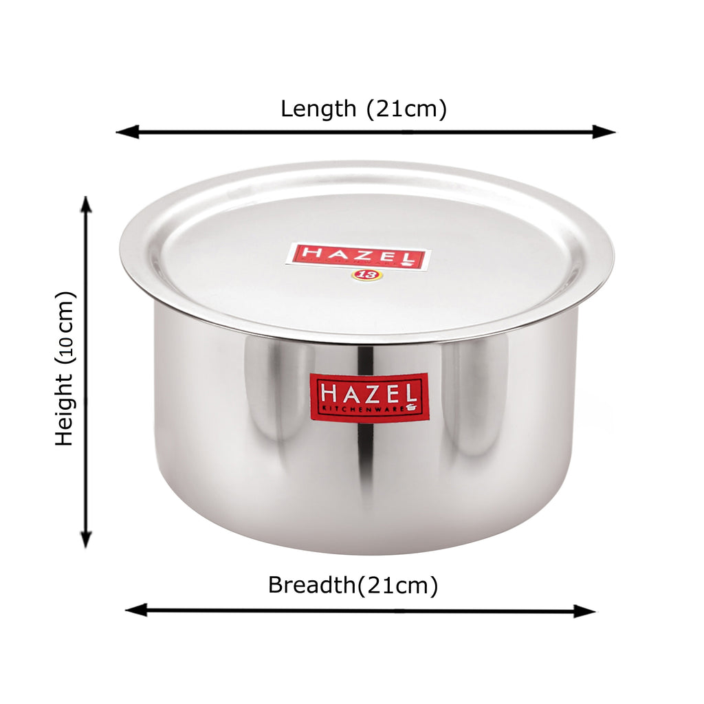 Stainless Steel Tope Patila With Lid Flat Bottom Boiling Vessels Bhagona Dekchi, 21 cm, 2300 ml