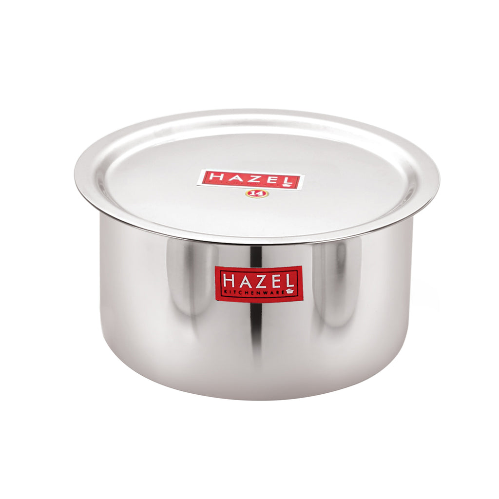 Stainless Steel Tope Patila With Lid Flat Bottom Boiling Vessels Bhagona Dekchi, 22.5 cm, 2900 ml