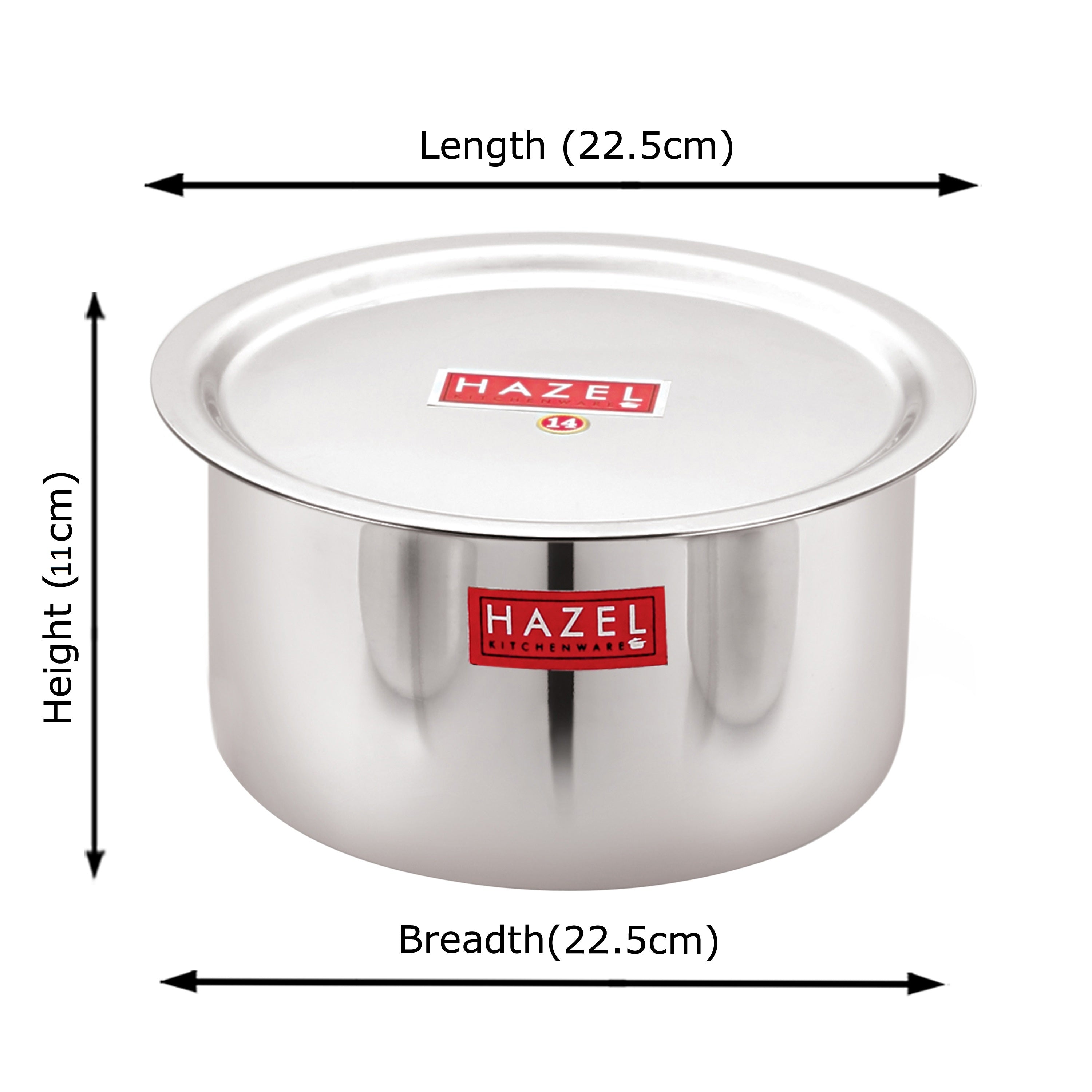 Stainless Steel Tope Patila With Lid Flat Bottom Boiling Vessels Bhagona Dekchi, 22.5 cm, 2900 ml
