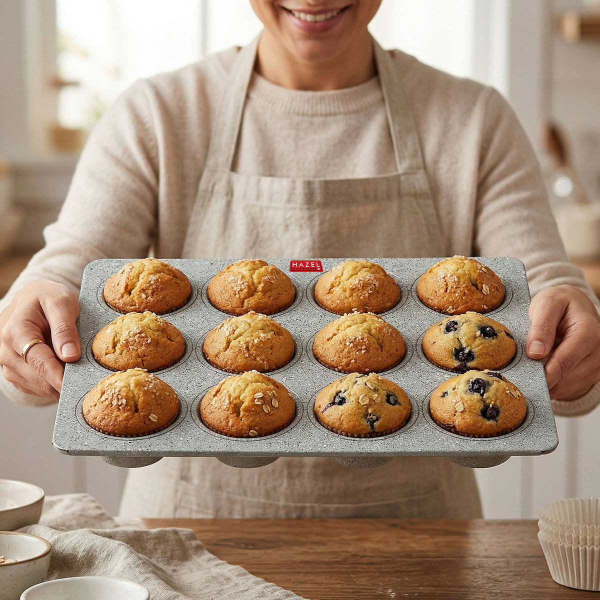 HAZEL Aluminium Mini Crown Non Stick Muffin Tray – 12 Cups (Grey)