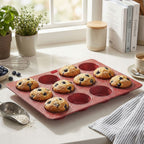 HAZEL Aluminium Non Stick Muffin Tray – 12 Cups (Red)