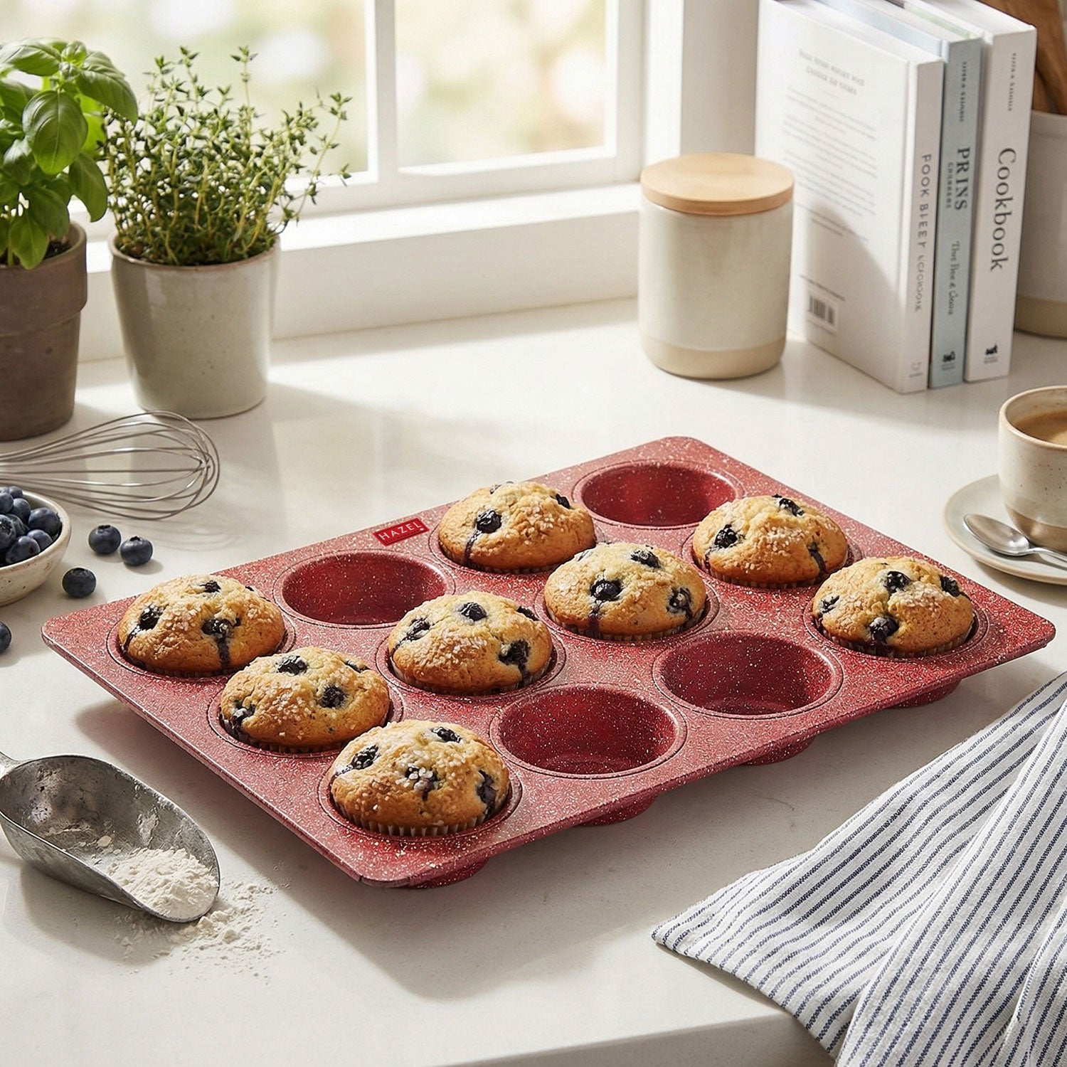 HAZEL Aluminium Non Stick Muffin Tray – 12 Cups (Red)