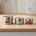Stainless Steel Mini Containers for Kitchen Spices, Set of 3 - 50, 100 & 150 ML