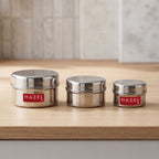 Stainless Steel Mini Containers for Kitchen Spices, Set of 3 - 50, 100 & 150 ML
