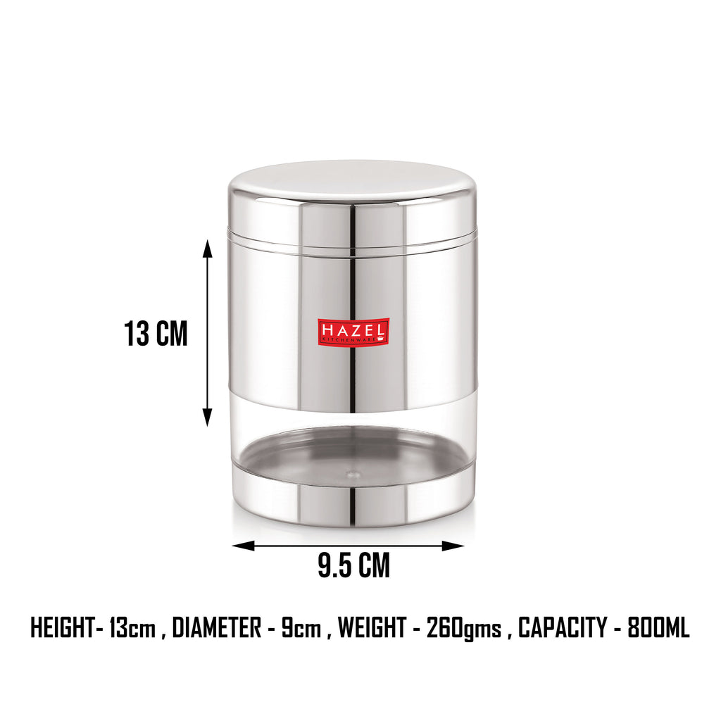 Stainless Steel See Through Glossy Finish Storage Container, Jar Dabba, 800 ml