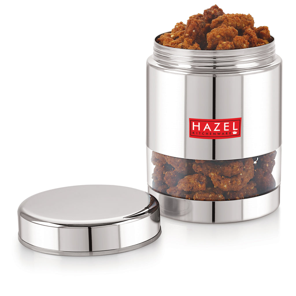 Stainless Steel See Through Glossy Finish Storage Container, Jar Dabba, 800 ml