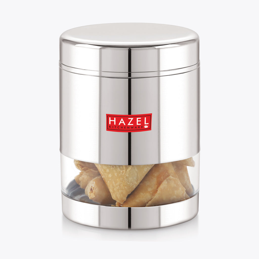 Stainless Steel See Through Glossy Finish Storage Container, Jar Dabba, 800 ml