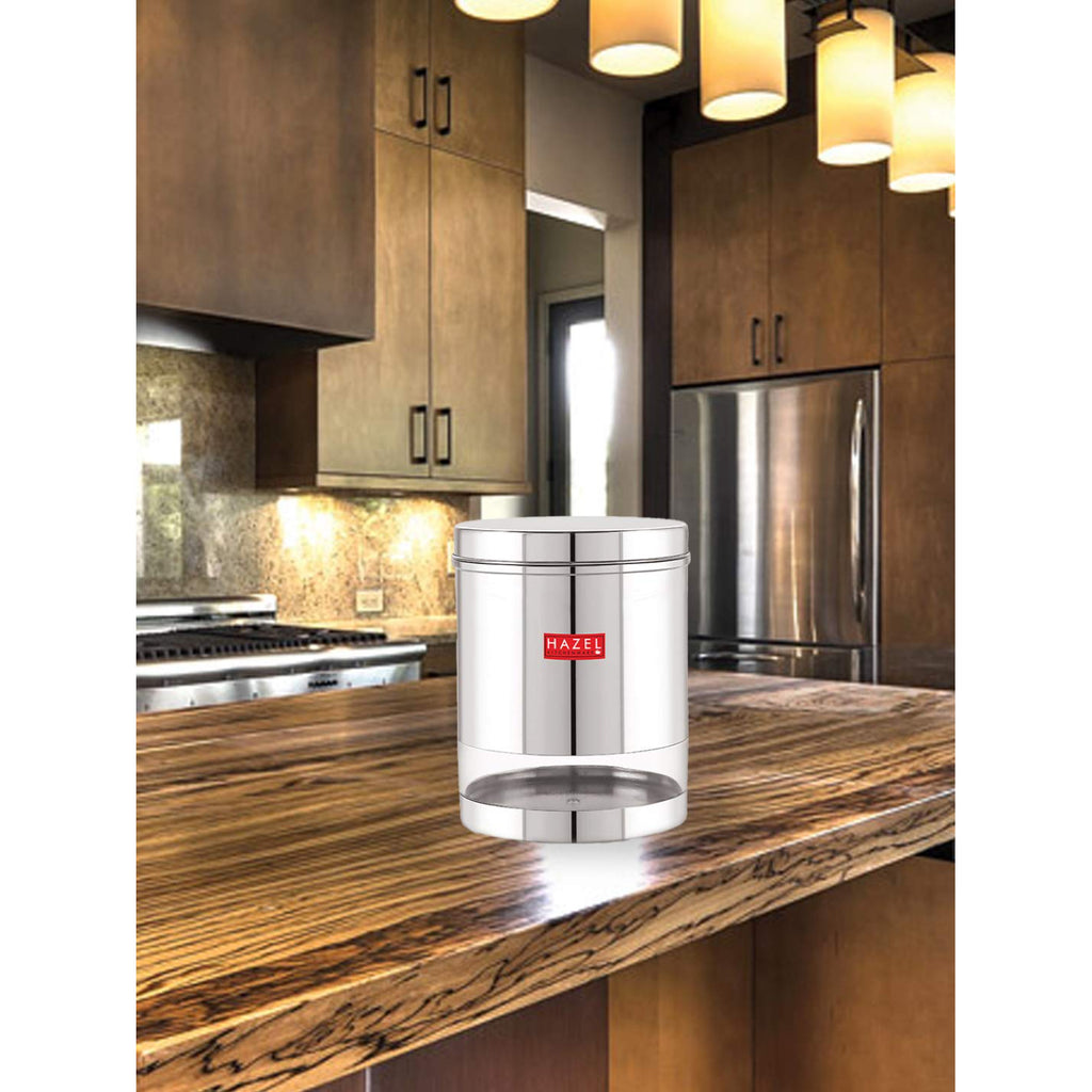Stainless Steel See Through Glossy Finish Storage Jar Dabba, 2200 ml
