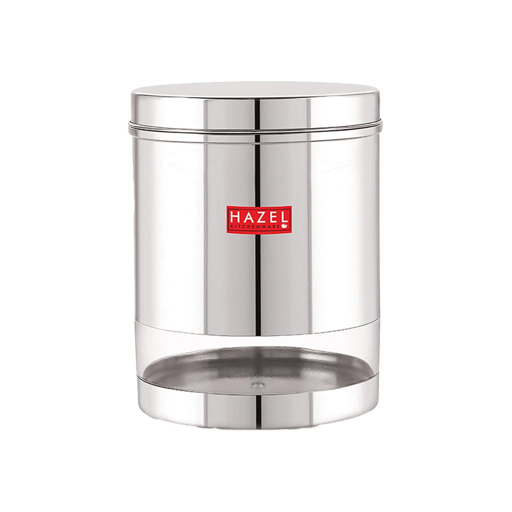 Stainless Steel See Through Glossy Finish Storage Jar Dabba, 2200 ml
