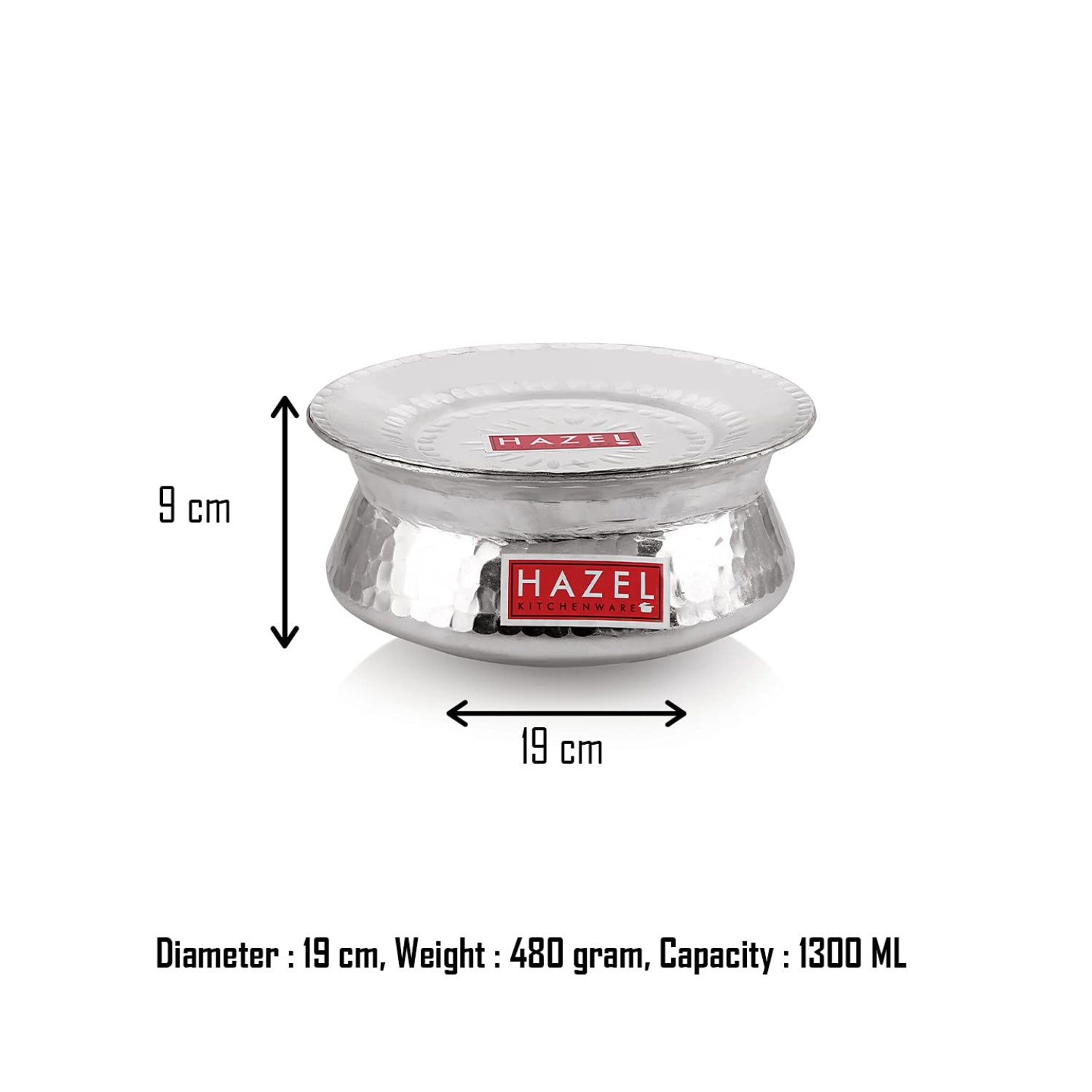 Aluminium Hammered Finish Handi With Lid Biryani Rice Cooking Pot, 19 cm, 1300 ml