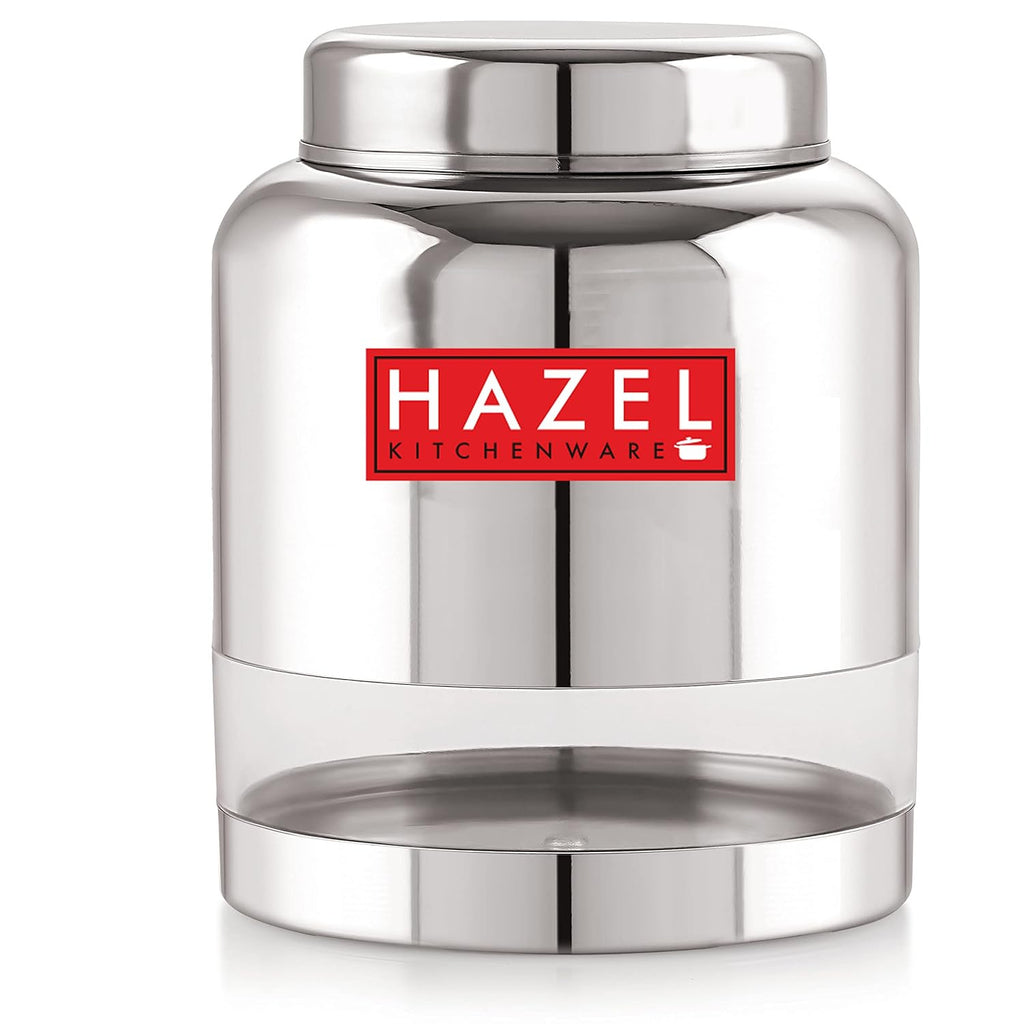 Stainless Steel Transparent Container Glossy Finish Airtight See Through Jar Barni, 2000 ml