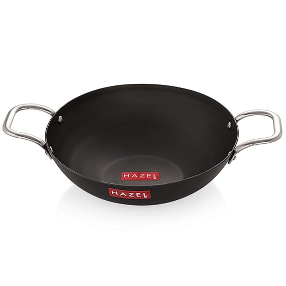Iron Kadhai Deep Bottom Kadai Frying Kadhai with Golden Handle, 22 cm, 1750 ml