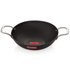 Iron Kadhai Deep Bottom Kadai Frying Kadhai with Golden Handle, 22 cm, 1750 ml