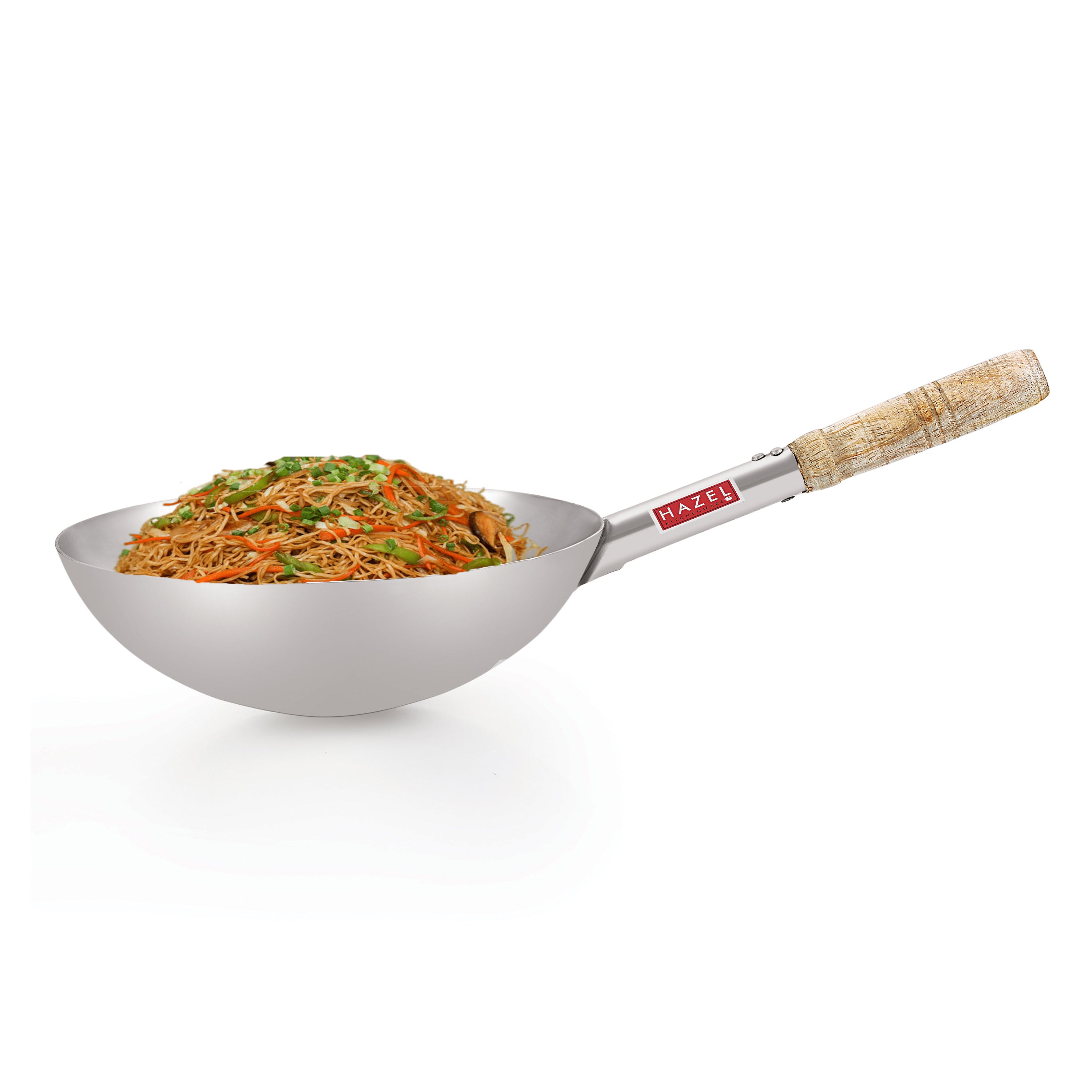 Steel Chinese Wok Kadhai with Wooden Handle, 2900 ml, 28.5 cm