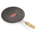 Iron Tawa With Wooden Handle Grip Loha Lokhand Pan Concave Tava for Roti Chapathi, 27 cm