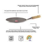 Iron Tawa With Wooden Handle Grip Loha Lokhand Pan Concave Tava for Roti Chapathi, 27 cm